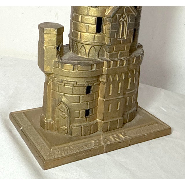 1910s Rare Antique 1910 John Harper & Co. Castle With Two Towers Cast Iron Still Bank For Sale - Image 5 of 12