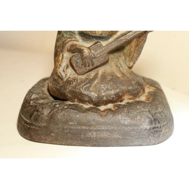 Rare Antique Hubley Cast Iron Japanese Girl Instrument Heavy Figural Doorstop For Sale - Image 9 of 12