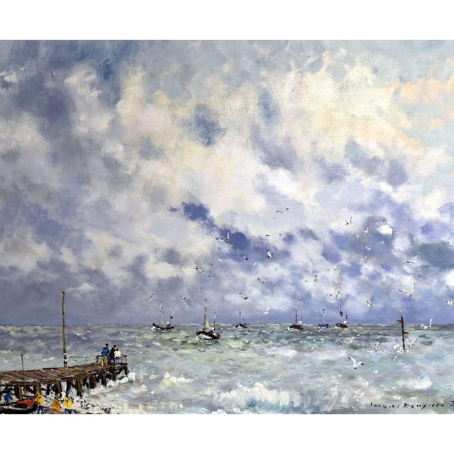 French Mid-Century French Marine Oil on Canvas Normandy Painting by Jacques Bouyssou For Sale - Image 3 of 11