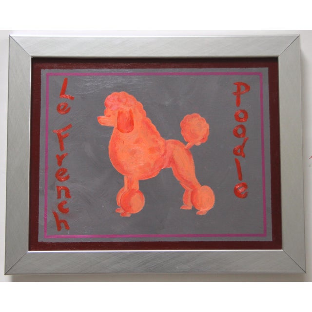 Cleo Plowden Dog Poodle Minimalism Pop Art Folk Art Americana Orange Putty Gray, Burgundy Original Oil Painting by Cleo Plowden For Sale - Image 4 of 4