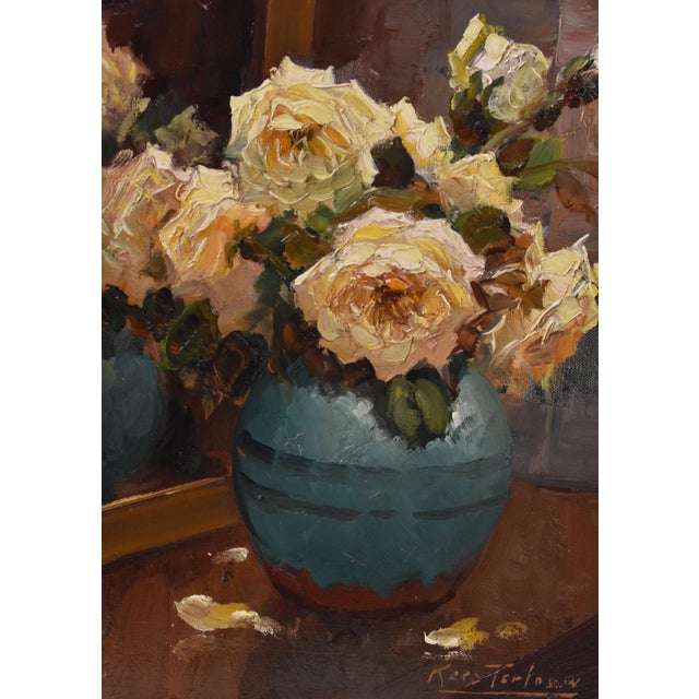 Modern Kees Terlouw, Small Still Life of Yellow Roses, Oil on Canvas, 20th Century, Framed For Sale - Image 3 of 10