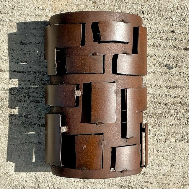 Metal Vintage Boho French Brutalist Wall Sconce For Sale - Image 7 of 7