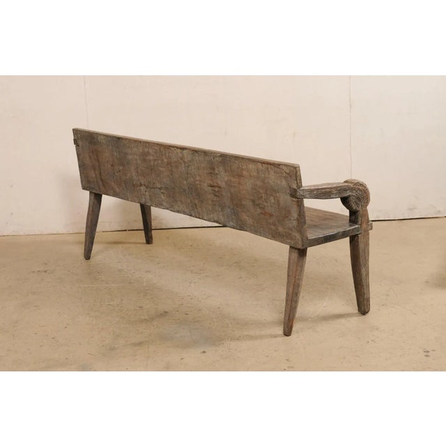 Wood Mid 20th Century Dutch Colonial Carved-Teak Bench with Back For Sale - Image 7 of 10