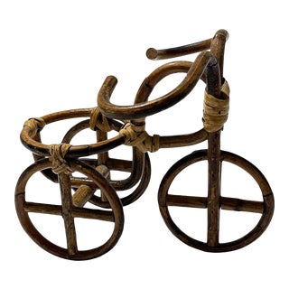 Vintage Figurative Bamboo Rattan & Bicycle Planter in the Manner of Mario Lopez Torres For Sale