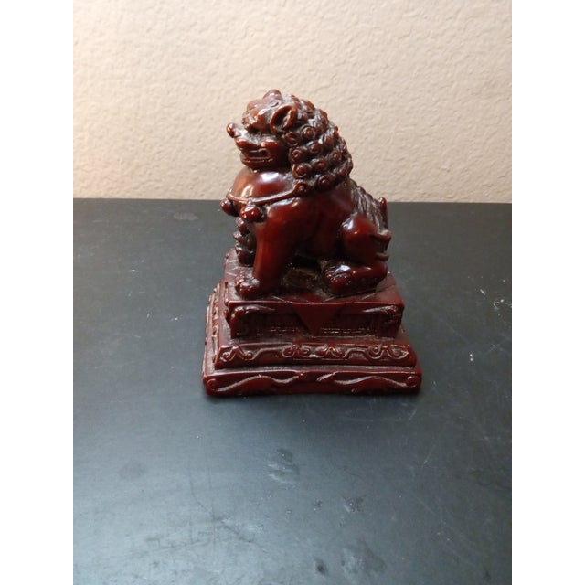 1940s 1940s Chinese Cinnabar Pedestal Foo Dog Figurine For Sale - Image 5 of 5