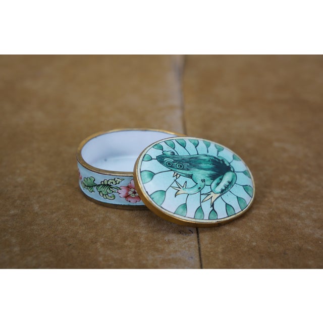 Metal 2 Antique French Limoges & 1 Chinese Cloisonne Frog Trinket Pill Snuff Boxes For Sale - Image 7 of 16