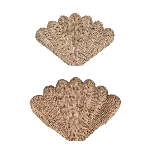 Pottery Barn Wicker Clam Shell Sculptural Wall Art-a Pair For Sale - Image 11 of 13