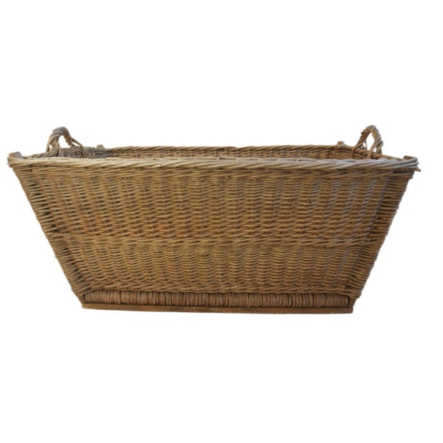 Vintage French Woven Wicker Basket W/ Blue & White Enameled Number "82" Plate For Sale In Los Angeles - Image 6 of 9