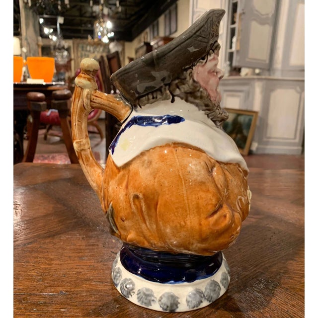 Late 19th Century 19th Century Belgium Painted Ceramic Barbotine Sailor Pitcher From Nimy Les Mons For Sale - Image 5 of 13