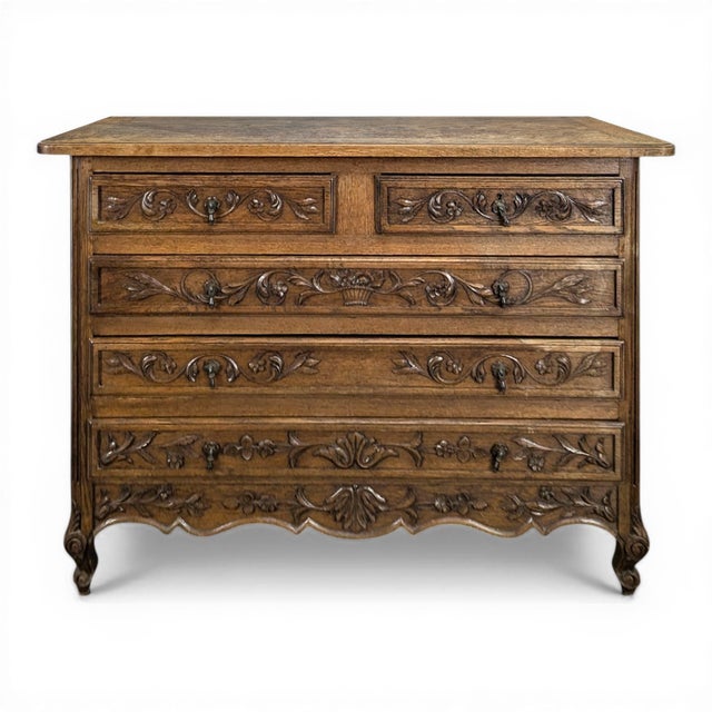 Norman Style Neo-Rustic Carved Chest of Drawers For Sale
