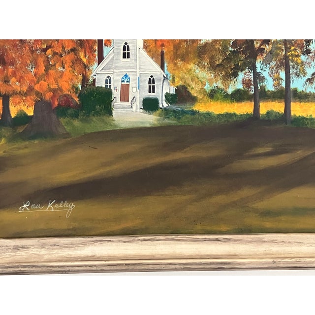 Vintage Autumn Church Landscape Painting by Lou Kelley For Sale - Image 4 of 11