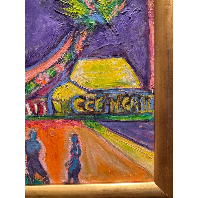Purple Mid-Century Modern Fauvist Style Tropical Signed Landscape Painting. For Sale - Image 8 of 8