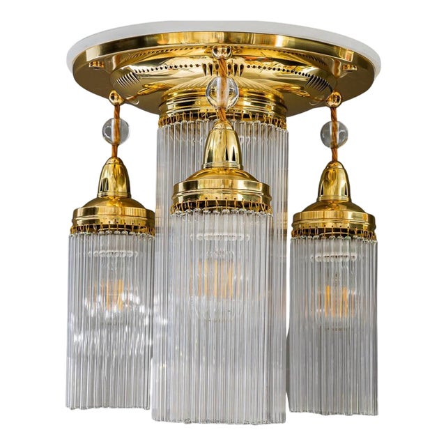 Art Deco Ceiling Lamp with Glass Sticks, 1920s For Sale
