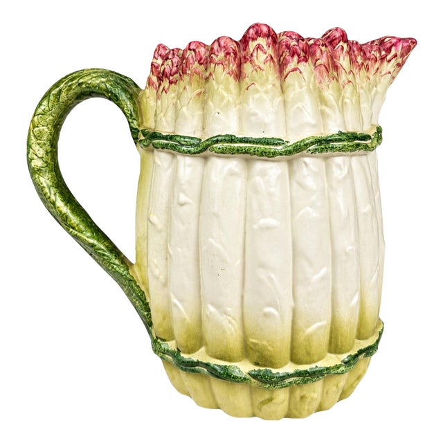 Vintage Italian Hand-Painted Asparagus Majolica Pitcher or Carafe For Sale