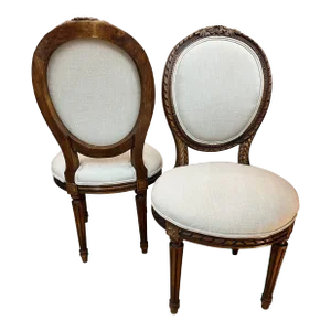 Late 19th Century Louis XVI Style Walnut Side Chairs - Set of 2