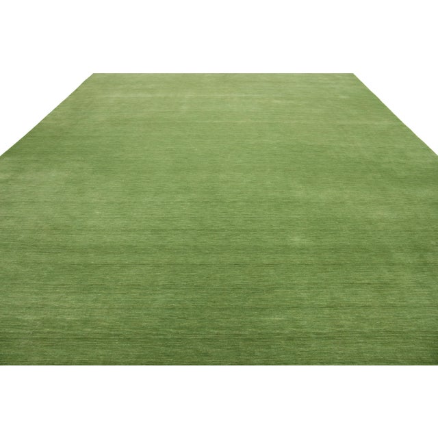 Modern Handmade Gabbeh Plush Wool Rug in Light Green by Apadana For Sale - Image 9 of 11