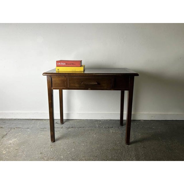 Wood Mid-Century Vintage Abbess Oak Office Desk with Single Drawer, 1950s-60s For Sale - Image 7 of 12
