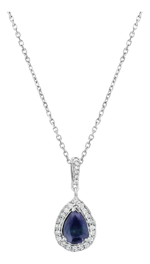 Pear Shaped Teardrop Sapphire Diamond Pendant .37cttw 14k White Gold
