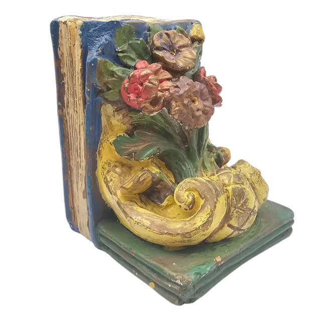 Early 20th Century Vintage Floral Chalk Ware Bookends, Baroque Style, Pair For Sale - Image 5 of 8