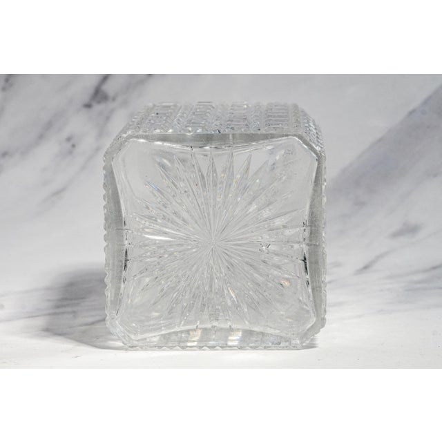 Dazzling Large Heavy Antique Cut Crystal Decanter Faceted Sphere Stopper Starburst Barware Luxury Home Decor For Sale - Image 13 of 14