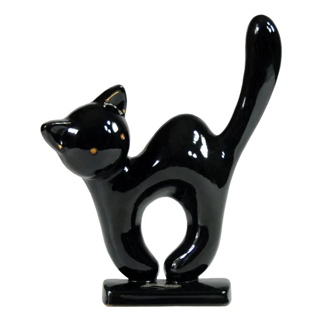 Belgian Art Deco Ceramic Cat Figurine, 1930s For Sale