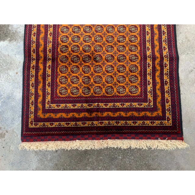 1990s Tribal Afghan Hand Knotted Geometric Wool Rug For Sale - Image 6 of 7