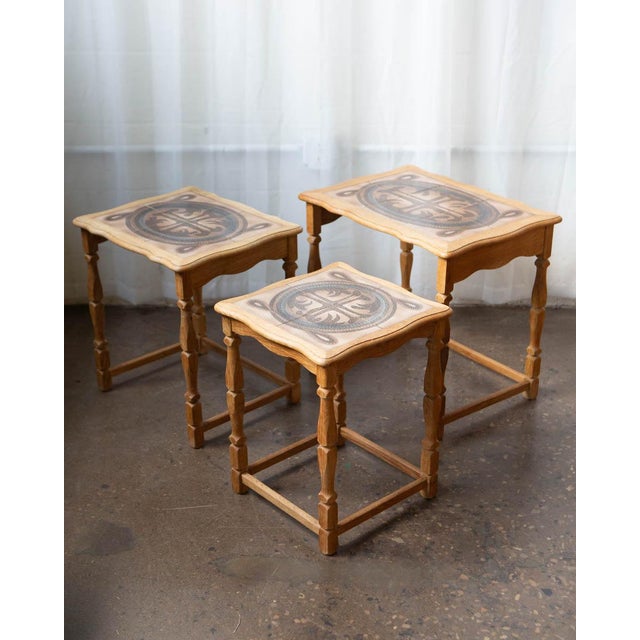 Brown Attributed to Henning Kjærnulf Danish Oak & Tile Nesting Tables for Edmund Pedersen, 1970s For Sale - Image 8 of 12
