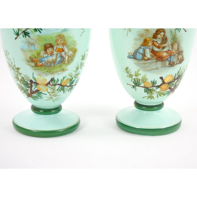 Early 20th Century Early 20th Century French Hand Painted / Decorated Art Glass Pair Vase For Sale - Image 5 of 12