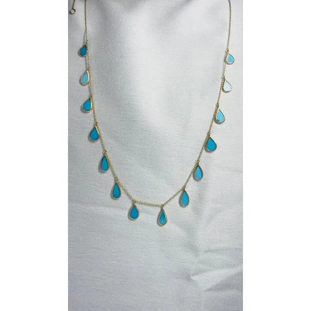 This is part of Chairish’s Fine Jewelry assortment. Turquoise Necklace in 18K Gold studded with pear cut diamonds....