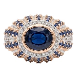 Natural 18k Gold 0.81cts Diamond & 4.67cts Sapphire Ring, New Design For Sale
