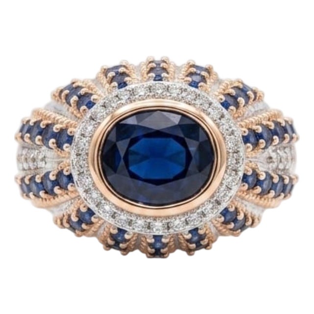 Natural 18k Gold 0.81cts Diamond & 4.67cts Sapphire Ring, New Design For Sale