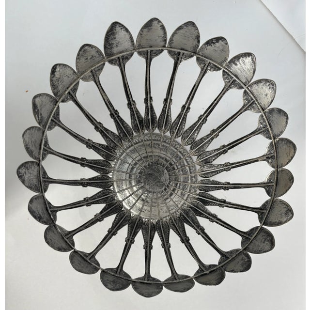 Mid-Century Silverplate Spoon Sculpture Pedestal Bowl | Hollywood Regency Sculptural Centerpiece For Sale - Image 4 of 7