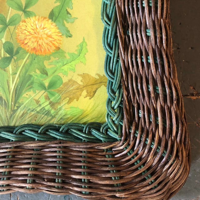 Illustration 1970’s Original Fantasy Fairy With Dandelion Original Illustration Watercolor Painting Vintage Wicker Tabletop Frame For Sale - Image 3 of 7