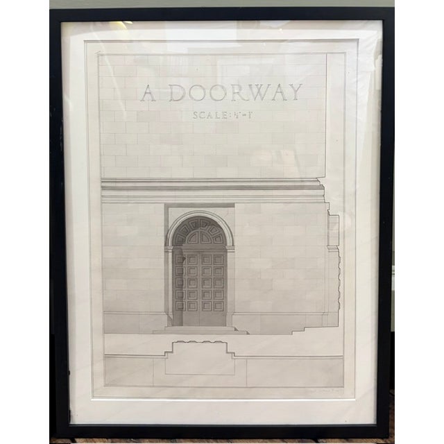 Neoclassical Early Pair of Framed Architectural Drawings of Neoclassical Architecture - Door and Window For Sale - Image 3 of 8