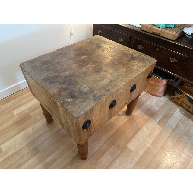 Industrial Vintage Michigan Maple Block Co. Solid Maple Butcher Block Table-Petoskey, Michigan-12.5" Thick For Sale - Image 3 of 14