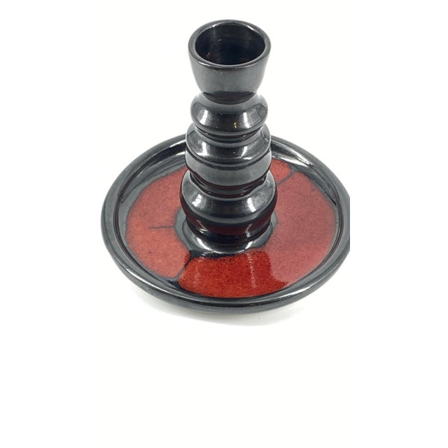Late 20th Century Vintage Black and Red Studio Pottery Candle Holders - Set of 2 For Sale - Image 5 of 10