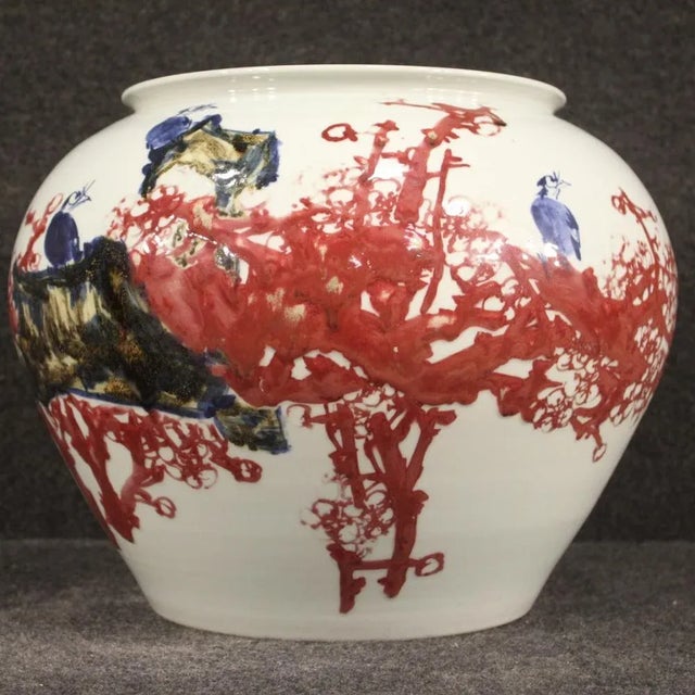 Chinese Vase in Painted Ceramic with Flowers and Animals, 2000s For Sale - Image 10 of 13