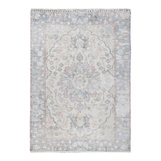 1960s Ivory Farsian Karman Distressed Wool Hand Knotted Rug For Sale