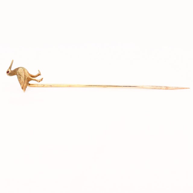 Metal Vintage 14k Gold & Ruby Figural Sand Piper Stickpin For Sale - Image 7 of 9