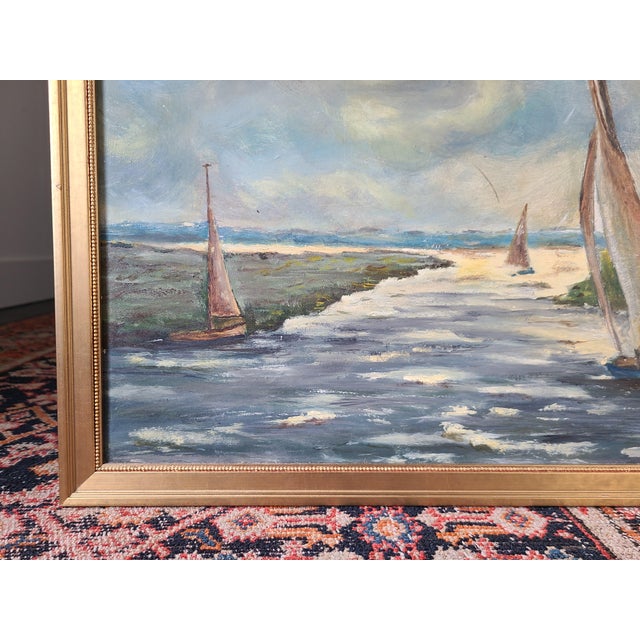 Vintage 1940s Impressionist Sailboat Oil Painting For Sale - Image 15 of 17