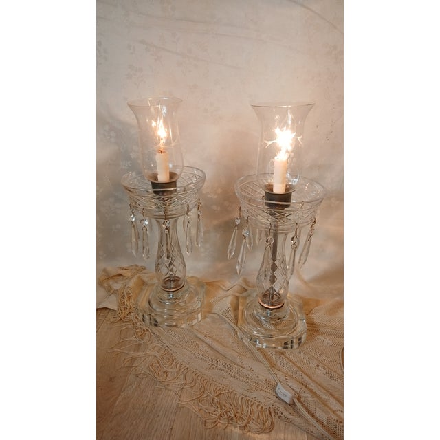 Mid 20th Century Mid 20th Century Hollywood Regency Crystal Hurricane Lamps With Prisms - A Pair For Sale - Image 5 of 17