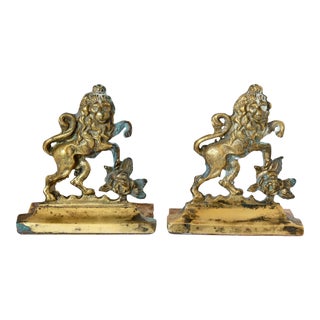 Antique English Brass Lion Bookends- a Pair For Sale