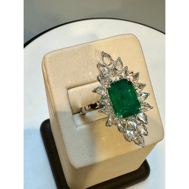 4Ct Finest Zambian Emerald Cut Emerald & 2.5Ct Diamond Ring, 18 Kt Gold Size 6.5 For Sale In New York - Image 6 of 18