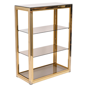 Italian Gilded Brass Bookcase with Glass Shelves by Renato Zevi , 1970s