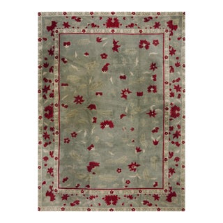 1930s Green Floral Antique Chinese Art Deco Carpet 9'9"x13'8" Knotted Wool Rug For Sale
