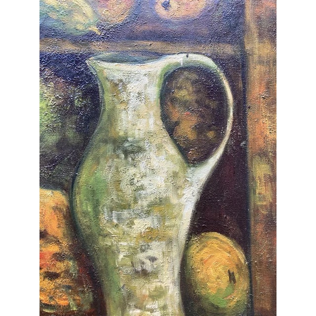 Mid-Century Modern 1950s Italian Mid-Century Original Oil on Canvas Large Framed Still Life 3 For Sale - Image 3 of 10