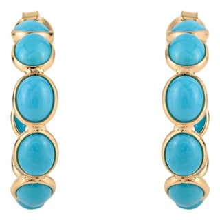 1.25 Carat Turquoise Chunky Women's Hoop Earrings in 18k Solid Gold- A Pair For Sale