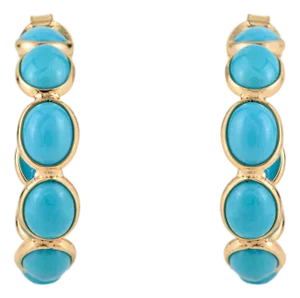 1.25 Carat Turquoise Chunky Women's Hoop Earrings in 18k Solid Gold- A Pair