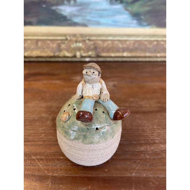Handmade Studio Pottery Incense Holder With Seated Figure Sculpture, Signed 1976 For Sale In Seattle - Image 6 of 10