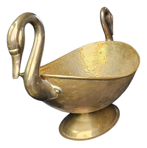 Oval Beaten Brass Dish with Swan Handles